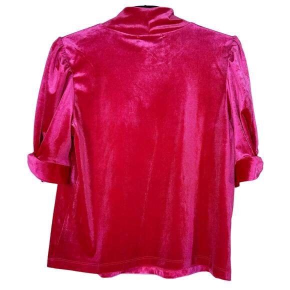 Sanctuary Velvet Puff Sleeve Mock Neck Top Pink Medium Barbiecore Preppy - Picture 3 of 10